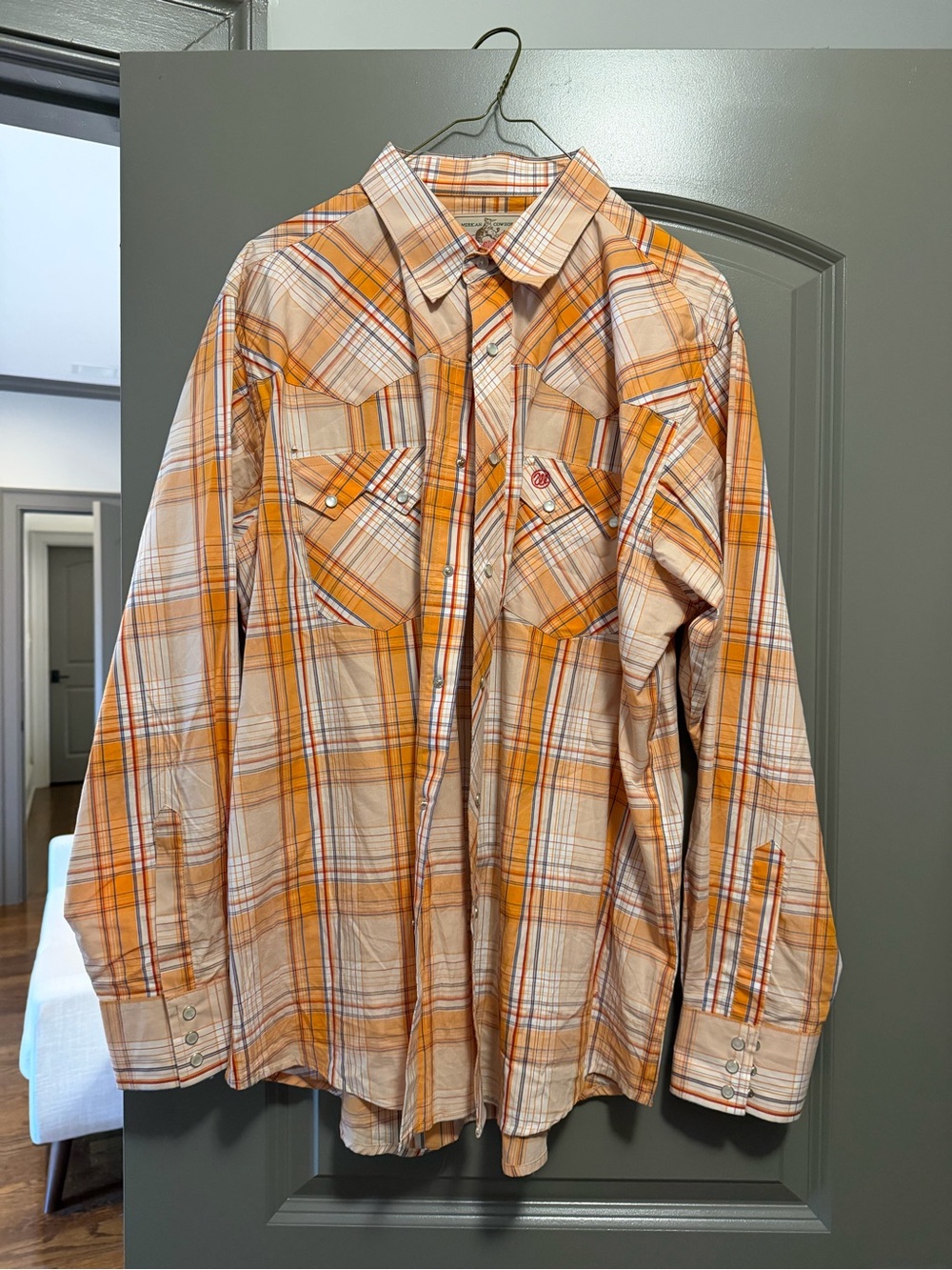 Wrangler Orange and Cream Plaid Button-Down Shirt